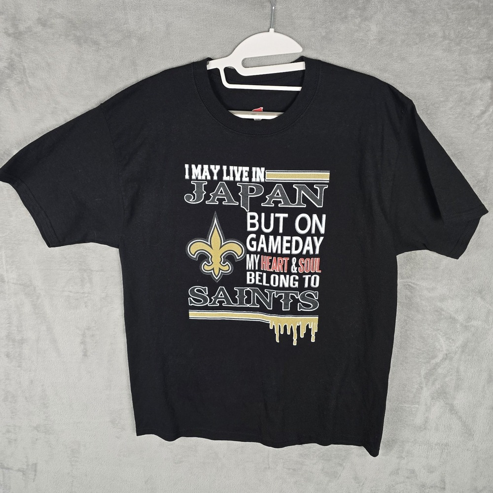 Nfl New Orleans Saints Black T-shirt Hanes Size Large